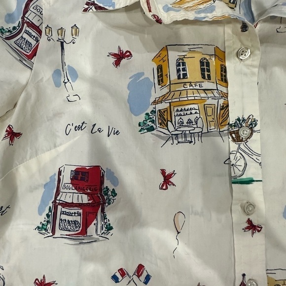 Talbots Classic Cotton Shirt Size MP Novelty Scenic France Button Down - Picture 6 of 8